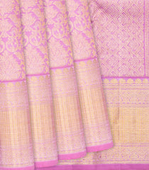 Lavender Handloom Kanchipuram Silk Saree With Floral Motifs-Lavander