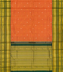 Orange Handloom Kanchipuram Vairaoosi Korvai Silk Saree With Green Border-Orange