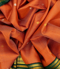 Orange Handloom Kanchipuram Vairaoosi Korvai Silk Saree With Green Border-Orange