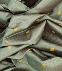 Grey Handloom Kanchipuram Silk Saree With Green Border-Grey