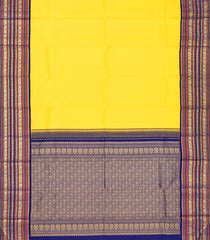 Lemon Yellow Handloom Kanchipuram Korvai Silk Saree With Purple Border-Lime Yellow