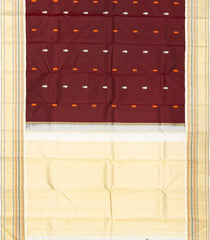 Maroon Handloom Kanchipuram Korvai Silk Saree With White Border-Maroon