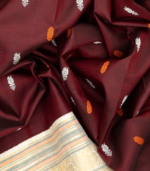 Maroon Handloom Kanchipuram Korvai Silk Saree With White Border-Maroon