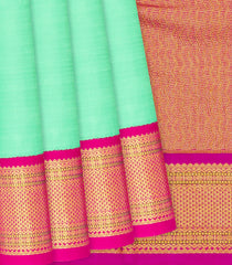 Aquamarine Handloom Kanchipuram Korvai Silk Saree With Pink Border-Aquamarine