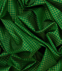 Leafy Green Handloom Kanchipuram Korvai Silk Saree With Checks -Leaf Green