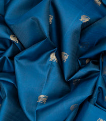 Blue Handloom Kanchipuram Korvai Silk Saree With Yazhi Buttas-Blue