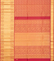 Crimson Handloom Kanchipuram Silk Saree With Horse Motifs-Crimson