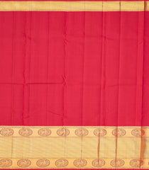 Crimson Handloom Kanchipuram Silk Saree With Horse Motifs-Crimson