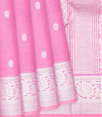 Bubble Gum Pink Handloom Kanchipuram Silk Saree With Floral Buttas-BubbleGum Pink