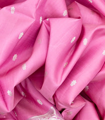 Bubble Gum Pink Handloom Kanchipuram Silk Saree With Floral Buttas-BubbleGum Pink