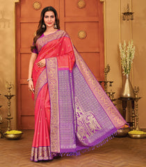 Peach Handloom Shilabalike Silk Saree With Buttas & Contrast Border-KA15880