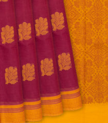 Crimson Handloom Rasipuram Cotton Saree With Mango Buttas-Crimson