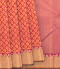 Peach Handwoven Kanchipuram Korvai Silk Saree With Zari Motifs