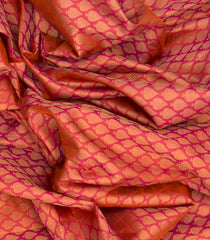 Peach Handwoven Kanchipuram Korvai Silk Saree With Zari Motifs