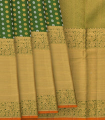 Green Handwoven Kanchipuram Silk Saree With Gold&Silver Rudraksham Motifs