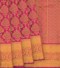 Magenta  Handwoven Kanchipuram silk Saree With Floral Motifs -Magenta