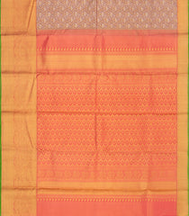 Beige Handwoven Kanchipuram Silk Saree With Vine Motifs in Evening Morning Zari Border-Beige