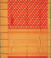 Orange Handwoven Kanchipuram Tissue Silk Saree With Annam Motifs in Gold & Silver Zari & Evening Morning Zari Border-Orange