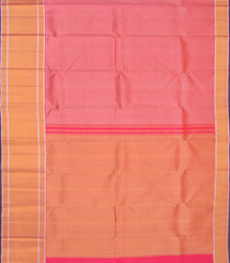 Bubble Gum Pink Handwove Kanchipuram Silk Saree With Gold, Silver Zari Dotts & Diagonal Zari Stripes In Border-BubbleGum Pink