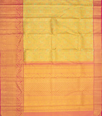 Gold Handwoven Kanchipuram Tissue Silk Saree With Floral Vine Motifs & Evening Morning Zari Border-Gold