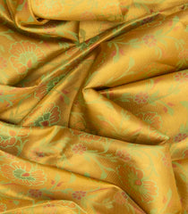 Gold Handwoven Kanchipuram Tissue Silk Saree With Floral Vine Motifs & Evening Morning Zari Border-Gold