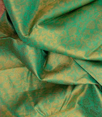 Aquamarine Handwoven Kanchipuram Korvai Tissue Silk Saree With Floral Vine Motifs & Contrast Pink Border, Pallu-Aquamarine