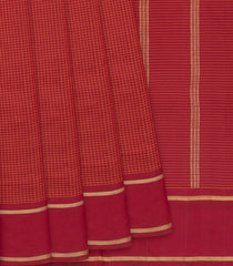 Red Handloom Kanchipuram Nine Yards Silk Saree With Checks-Red