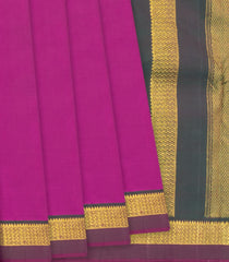 Magenta Handloom Kanchipuram Silk Saree With Green Border-Magenta