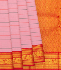 Baby Pink Handloom Kanchipuram Korvai Silk Saree With Beldari Stripes & Ganga Jamuna Border-Baby Pink