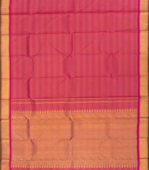 Pink Handloom Kanchipuram Vairaoosi Silk Saree With Stripes & Solid Border-Pink