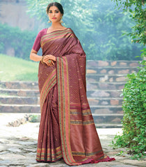 Mauve Handloom Natural Dyed Silk Saree With Jasmine Bud Motifs