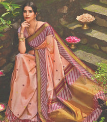 Baby Pink Handloom Natural Dyed Silk Saree With Kamalam Motifs