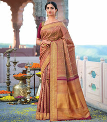 Maroon Handloom Natural Dyed Silk Saree With Kamalam Motifs