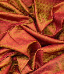 Dark Olive & Peach Handloom Kanchipuram Natural Dyed Silk Saree