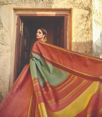 Mint Green Handloom Kanchipuram Natural Dyed Korvai Silk Saree