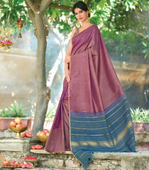 Lilac Handloom Kanchipuram Natural Dyed Rising Border Silk Saree