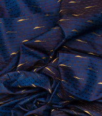 Indigo Blue Handloom Kanchipuram Natural Dyed Silk Saree With Jasmine bud Motifs