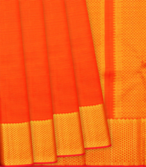 Orange Handloom Kanchipuram Vairaoosi Silk Saree With Half Diamond Motifs In Border-Orange