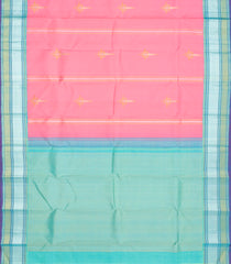 Baby Pink Handloom Kanchipuram Korvai Silk Saree With Floral Butta & Turquoise Border-Baby Pink