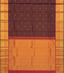 Maroon Handloom Kanchipuram Silk Saree With Stripes & Elephant Motifs In Border-Maroon