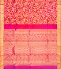 Hot Pink Handloom kanchipuram Silk Saree With Floral Vine Zari Motifs-Hot Pink