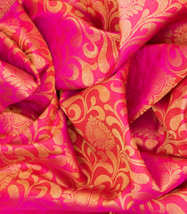 Hot Pink Handloom kanchipuram Silk Saree With Floral Vine Zari Motifs-Hot Pink