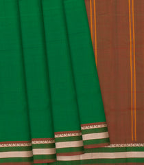 Dark Green Handloom Kanchipuram Silk Saree With Brown Pallu-Dark Green