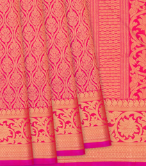 Pink Handloom Kanchipuram Silk Saree With Floral Jaal Zari Motifs-Pink