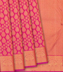 Pink Handloom Kanchipuram Silk Saree With Floral & Annam Motifs-Pink