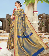 Indigo Handloom Natural Dyed Kanchipuram Lino Light Silk Saree