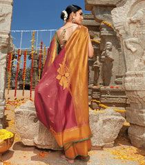 Crimson Handloom Natural Dyed Kanchipuram Revival Silk Saree With Uppada Parrot Motifs-Crimson