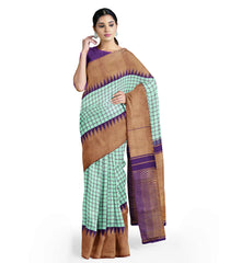 Aquamarine Handloom Kanchipuram Korvai Silk Saree With Checks-Aquamarine