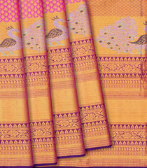 Bubble Gum Pink Handloom Kanchipuram Silk Saree With Floral Motifs-BubbleGum Pink