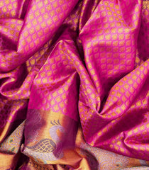 Bubble Gum Pink Handloom Kanchipuram Silk Saree With Floral Motifs-BubbleGum Pink